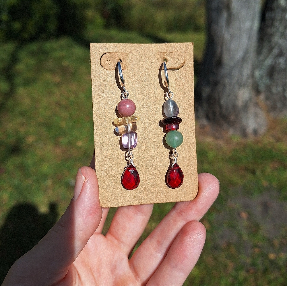 Garnet, Flourite, Aventurine Earrings ~ Handcrafted Jewelry